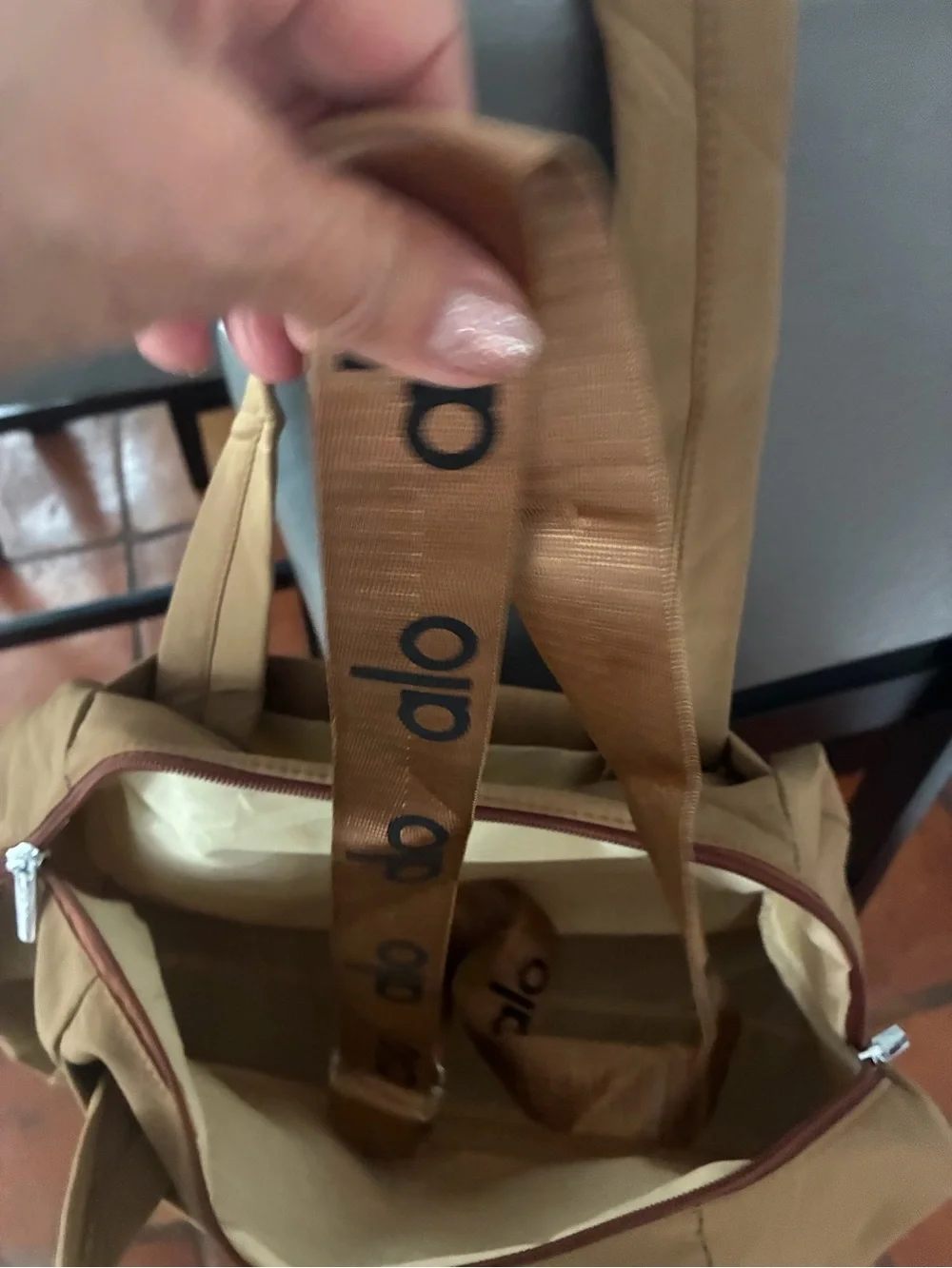 ALO Yoga Brown Men’s Duffel Bag with Black Logo